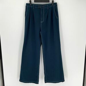 Monrow Cotton Twill Wide Leg Trouser‎ Pant Pleated Navy Blue Women Large HB0684